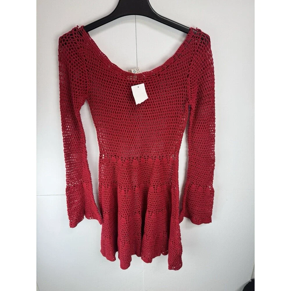 Free People Red Crochet Dress Size: XS